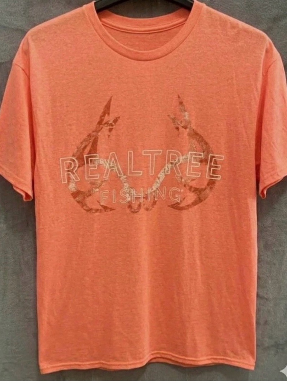 Realtree Fishing Graphic T-Shirt Orange Neon/Coral Short Sleeve Mens Large